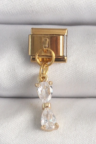 316L Çelik Gold Renk Sallantı Zirkon Taşlı Kurdele Model Nomination Charm Vice1395 4767 ürün görseli 1