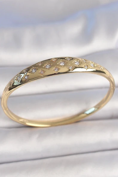 Pirinç Gold Renk Zirkon Taşlı Yıldız İşlemeli Kadın Kelepçe Vice1395 4549 ürün görseli 1
