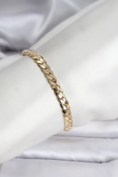 14K Gold Renk Kaplama Ezme Zincir Model Kadın Bileklik Vice1395 4826 ürün görseli 1