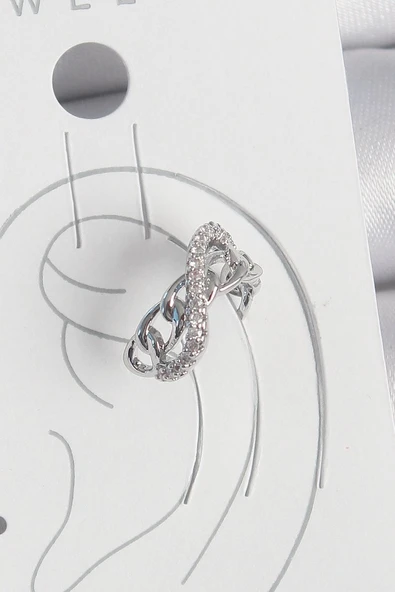 Pirinç Gümüş Renk Zirkon Taşlı Zincir Sonsuzluk Model Kadın Kıkırdak Küpe Vice1395 4795 ürün görseli 1
