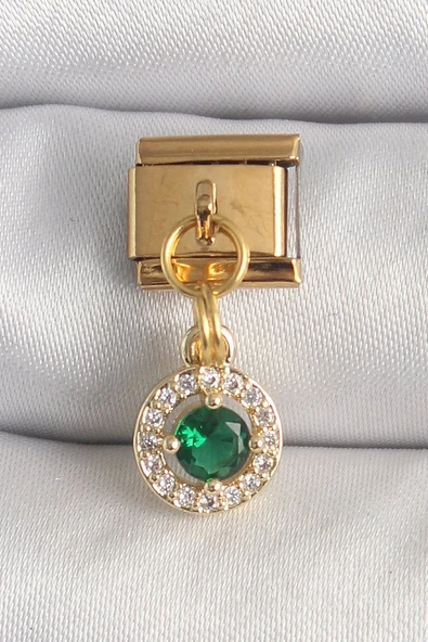 316L Çelik Gold Renk Sallantı Yeşil Zirkon Taşlı Nomination Charm Vice1395 4760 ürün görseli 1