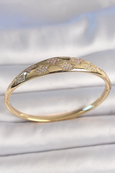 Pirinç Gold Renk Zirkon Taşlı Yıldız İşlemeli Kadın Kelepçe Vice1395 4546 ürün görseli 1