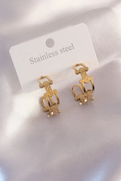 Çelik Gold Renk Tifanny Zincir Model Kadın Küpe (Vice/1395) ürün görseli 1