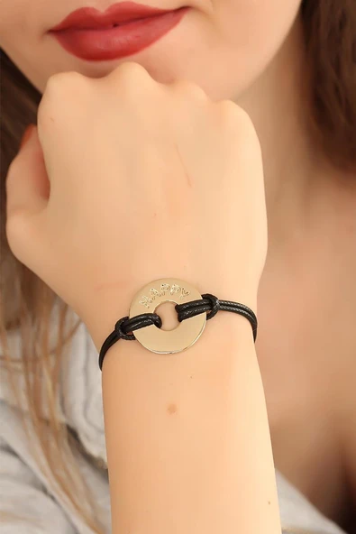 HAPPY (Mutlu) Siyah Deri İpli Unisex Mood Bileklik (Vice/1395) ürün görseli 1