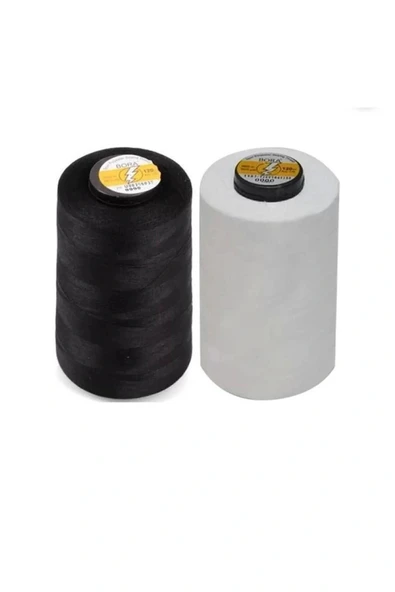 Marka 120 No 5000 Mt Siyah Ve Beyaz Polyester Dikiş Ipliği (2 ADET) ürün görseli 1