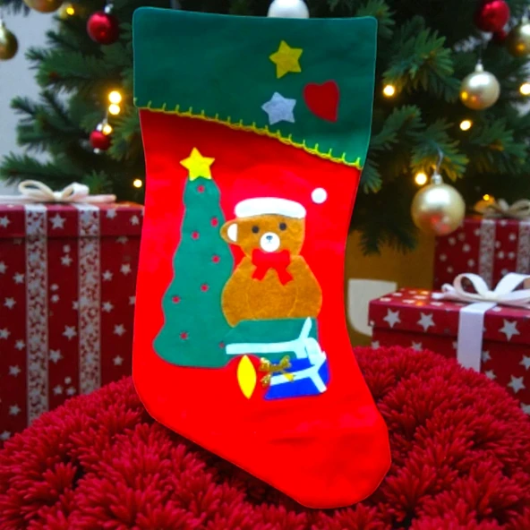 NOEL BABA ÇORABI 23 CM AYI FİGÜRLÜ ÇORAP YILBAŞI SÜSLERİ YILBAŞI DEKORLARI ürün görseli 1