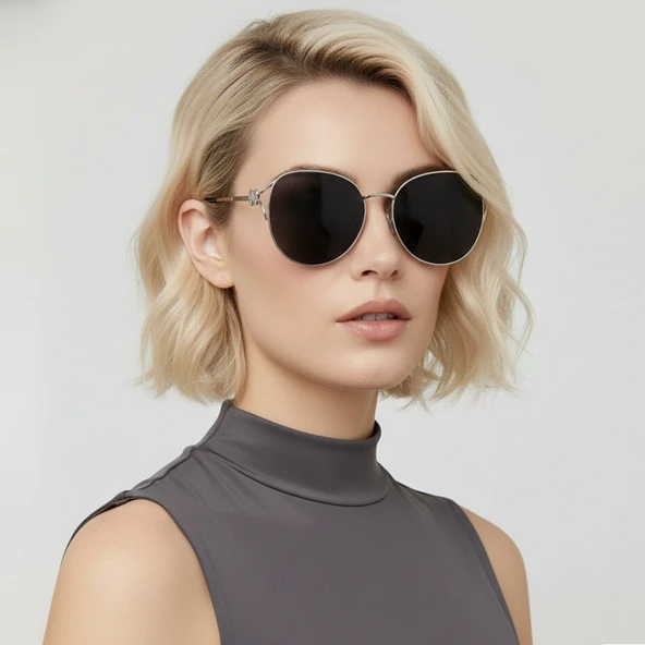 Daniel Klein DK4329-1 Gümüş Siyah Grace Round Modern Tasarım Kadın Güneş Gözlüğü ürün görseli 1