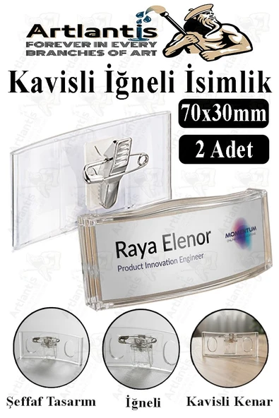Şeffaf Kavisli İğneli İsimlik 2 Adet Dikdörtgen İsimlik 70x30cm Personel Yaka İsimliği Şeffaf Kavisli İsimlik Şirket ürün görseli 1