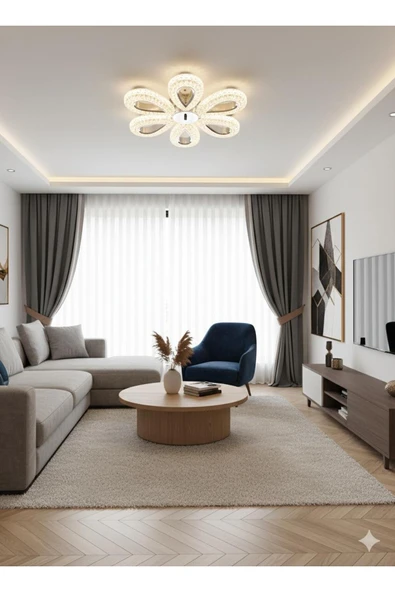 Marsel Lighting YAGMUR 6LI KROM AVİZE 3 RENK LED ISIKLI SALON OTURMA ODASI AVİZE ürün görseli 1