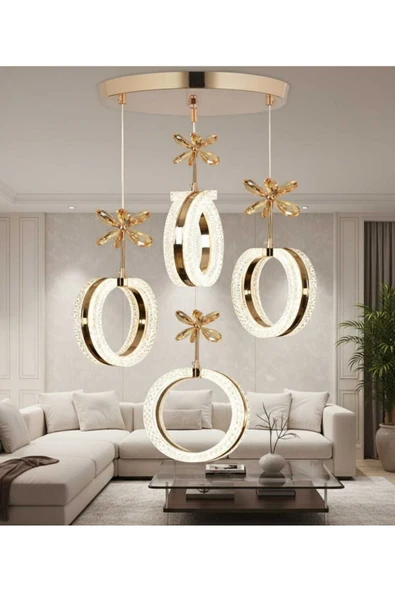 Marsel Lighting ALYA Model 4’lü Gold 3 Renk Modu Ledli Kristal Taşlı ürün görseli 1