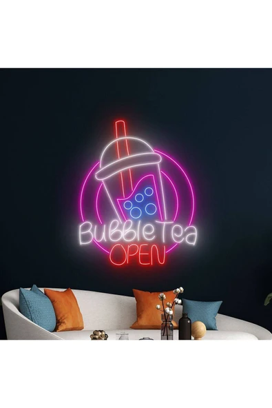 Bubble Tea OPEN Yazılı ve Şekilli Neon Tabela ürün görseli 1