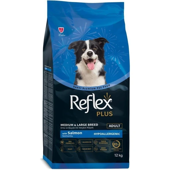 Reflex Plus Somonlu Orta ve Büyük Irk Yetişkin Köpek Maması 12 kg 300 GR KÖPEK ÖDÜL BİSKÜVİSİ HEDİYELİ ürün görseli 1