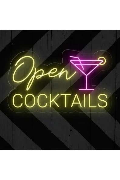 Open COCKTAILS Yazılı ve Şekilli Neon Tabela ürün görseli 1