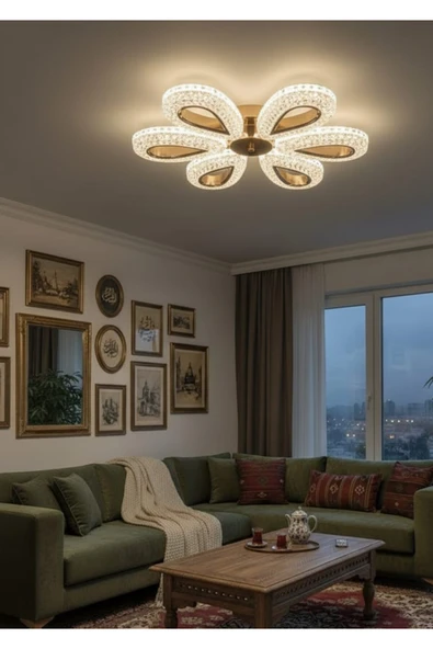 Marsel Lighting yagmur 6lı gold avize 3 renk led secenekli salon oturma odası ürün görseli 1
