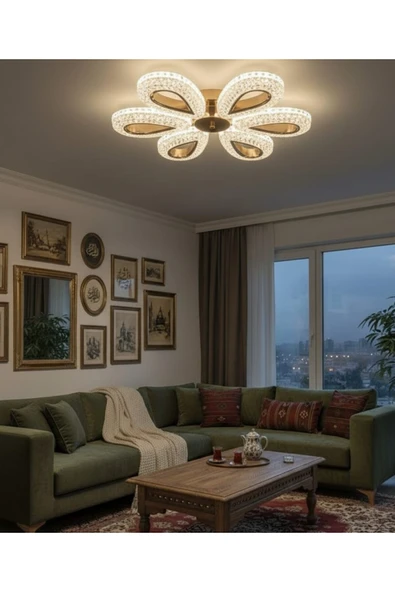 Marsel Lighting DAMLA 6LI GOLD PLAFONYER AVİZE 3 RENK LED SECENEKLİ AVİZE ürün görseli 1