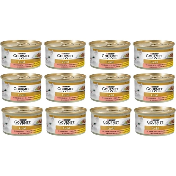 Gourmet Gold Parça Etli Somonlu ve Tavuklu Kedi Konservesi 85GR (12 Al 10 Öde) ürün görseli 1