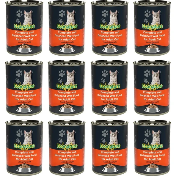 Econature Yetişkin Kuzu Etli Kedi Konserve Maması 400 Gram x 12'li ürün görseli 1