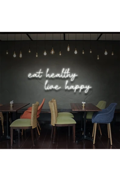 Eat Healthy Live Happy Yazılı Neon Tabela ürün görseli 1