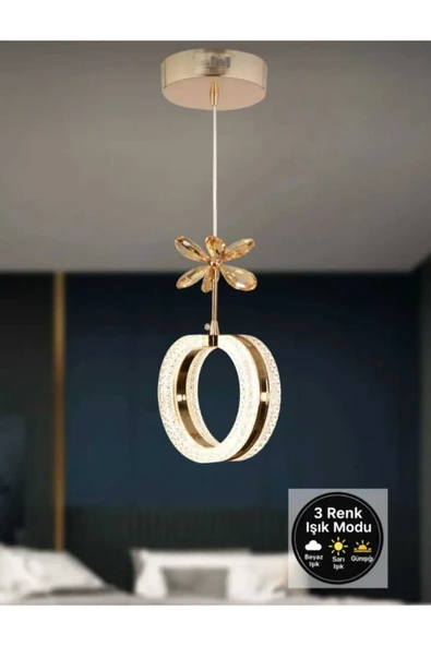 Marsel Lighting SEREİN TEKLİ GOLD AVİZE 3 RENK LED SECENEKLİ AVİZE ürün görseli 1
