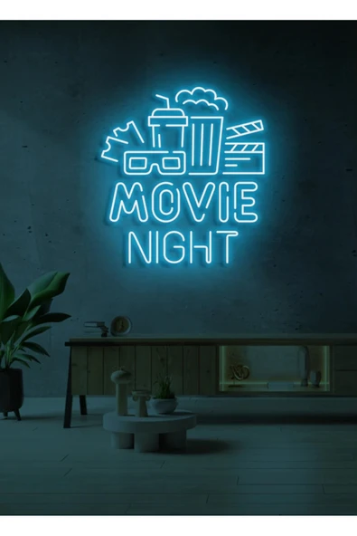 MOVIE NIGHT Yazılı ve Şekilli Neon Tabela ürün görseli 1