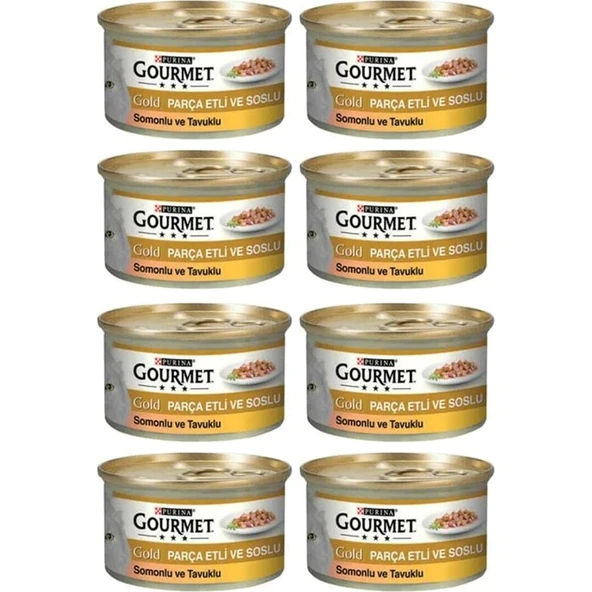 Purina 8 Adet Gourmet Gold Parça Etli Somonlu & Tavuklu Yaş Kedi Maması 85GR ürün görseli 1