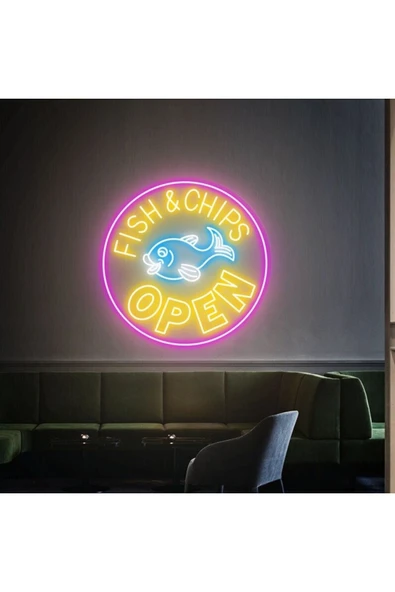 FISH&CHIPS OPEN Yazılı ve Şekilli Neon Tabela ürün görseli 1
