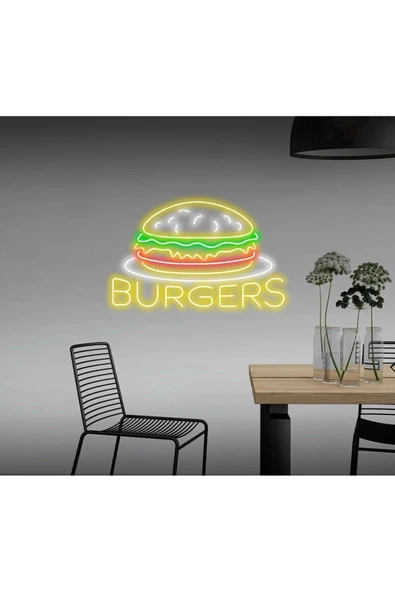 BURGERS Yazılı ve Şekilli Neon Tabela ürün görseli 1