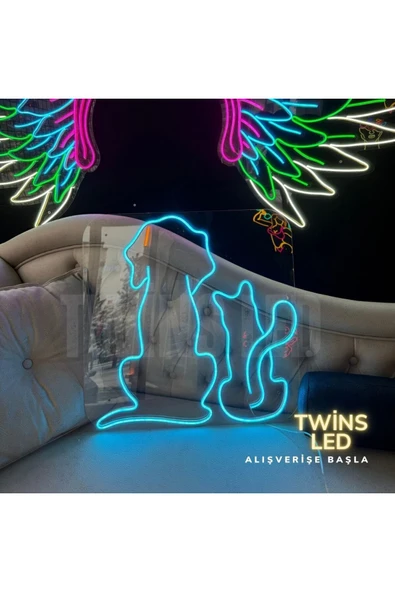 Kedi ve Köpek Figürlü Neon Tabela - Resim 3