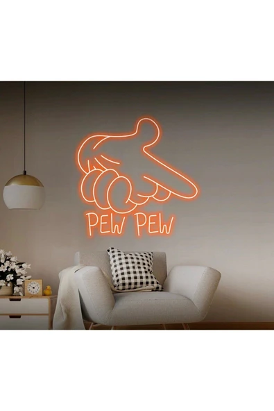 PEW PEW Yazılı ve Şekilli Neon Tabela ürün görseli 1