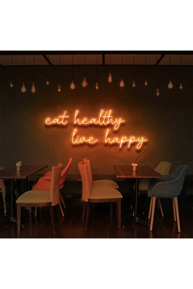 Eat Healthy Live Happy Yazılı Neon Tabela ürün görseli 1