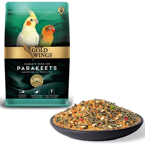 Gold Wings Premium Paraket Yemi 1 kg  Sarı ve Kızıl Darı, Aspir, Mısır, Ay Çekirdeği ve Vitaminli Galeta İçerikli Karışım ürün görseli 1