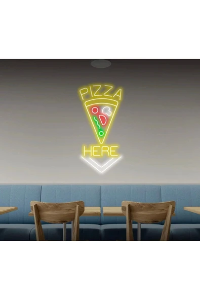PIZZA HERE Yazılı ve Şekilli Neon Tabela ürün görseli 1