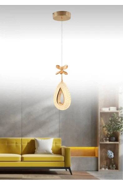 Marsel Lighting YAGMUR Model Gold 3 Renk Modu Ledli Kristal Taşlı Modern Salon Mutfak Oturma Odası Led Avize ürün görseli 1