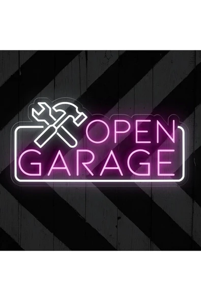 OPEN GARAGE Yazılı ve Şekilli Neon Tabela ürün görseli 1