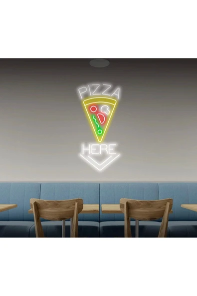 PIZZA HERE Yazılı ve Şekilli Neon Tabela ürün görseli 1