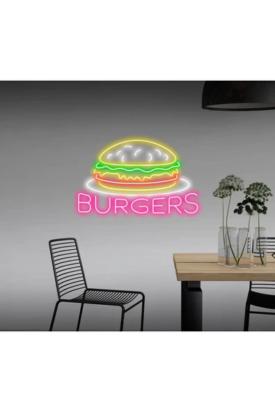 BURGERS Yazılı ve Şekilli Neon Tabela ürün görseli 1