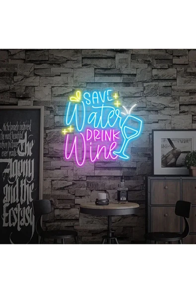 Save Water DRINK Wine Yazılı ve Şekilli Neon Tabela ürün görseli 1