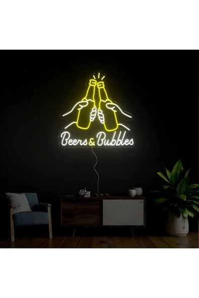 Beers & Bubbles Yazılı ve Şekilli Neon Tabela ürün görseli 1