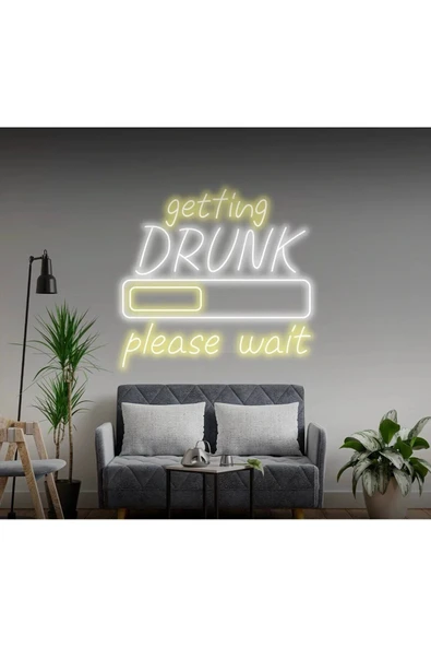 getting DRUNK please wait Yazılı ve Şekilli Neon Tabela ürün görseli 1