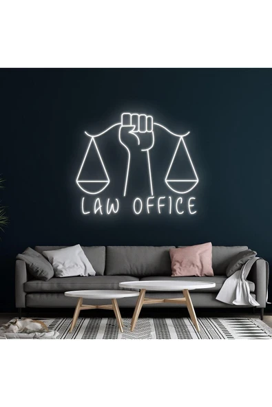 Hukuk Bürolarına Özel LAW OFFICE Yazılı Terazi Figürlü Neon Tabela ürün görseli 1