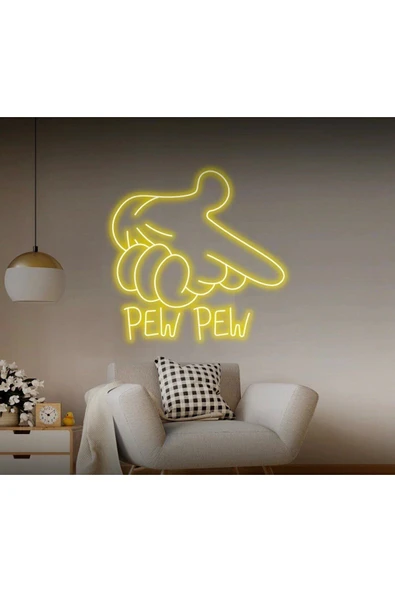PEW PEW Yazılı ve Şekilli Neon Tabela ürün görseli 1