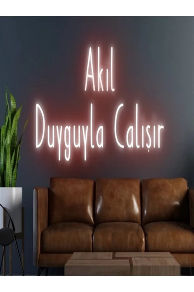 Akıl Duyguyla Çalışır Yazılı Neon Tabela ürün görseli 1