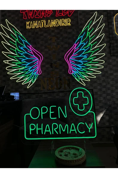 OPEN PHARMACY Yazılı ve Şekilli Neon Tabela - Resim 2