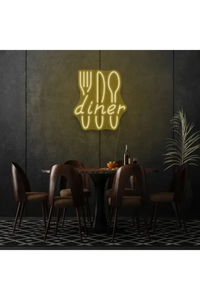 Restoranlara Özel Diner Yazılı Çatal,Bıçak,Kaşık Şekilli Neon Tabela ürün görseli 1