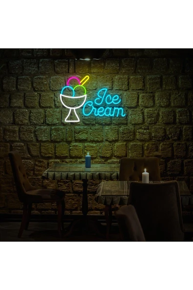 Ice Cream Yazılı ve Şekilli Neon Tabela ürün görseli 1