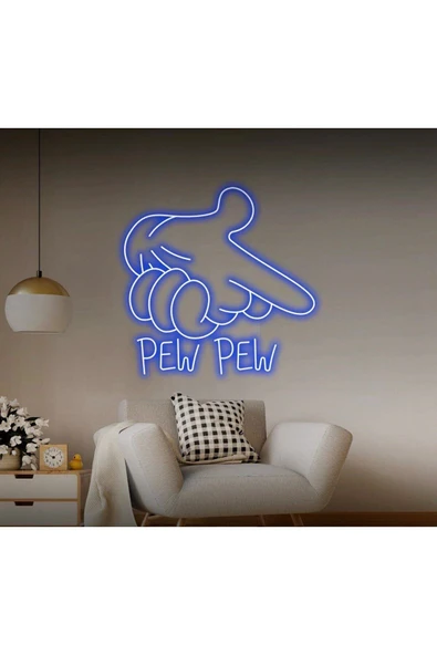 PEW PEW Yazılı ve Şekilli Neon Tabela ürün görseli 1