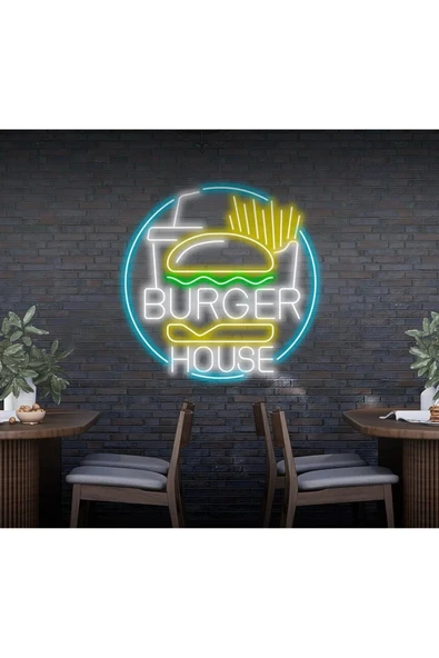 BURGER HOUSE Yazılı ve Şekilli Neon Tabela ürün görseli 1