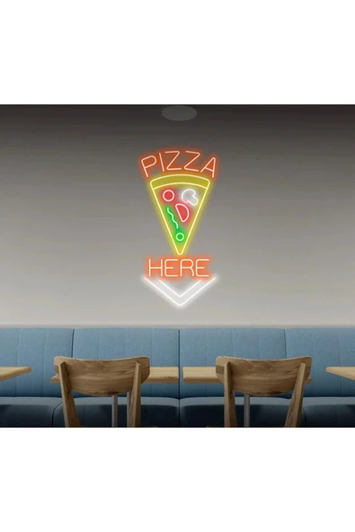 PIZZA HERE Yazılı ve Şekilli Neon Tabela ürün görseli 1