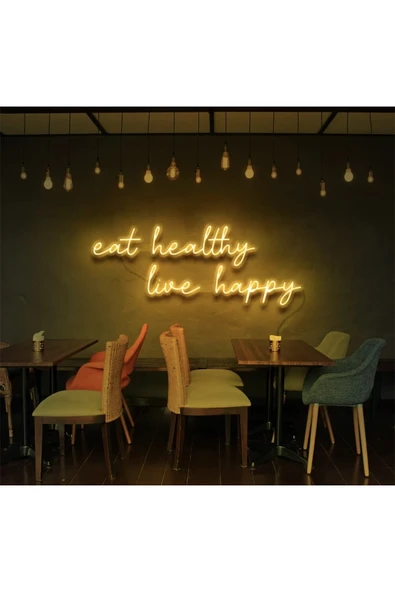 Eat Healthy Live Happy Yazılı Neon Tabela ürün görseli 1