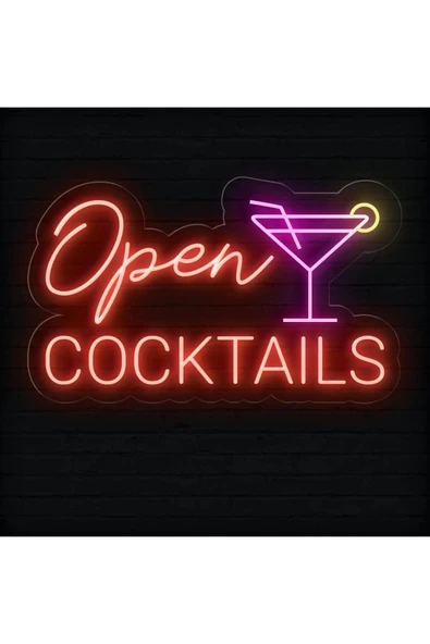 Open COCKTAILS Yazılı ve Şekilli Neon Tabela ürün görseli 1